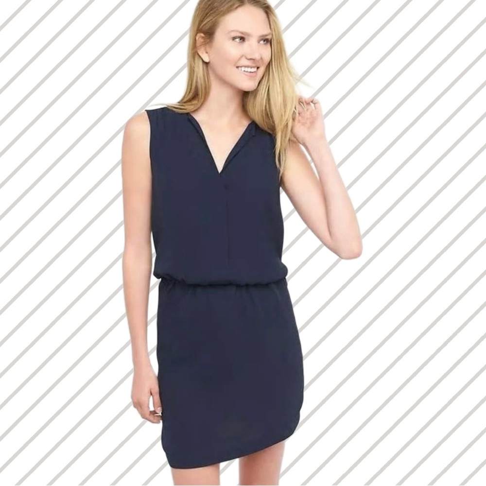 👗 GAP Navy Sleeveless Gauze VNeck Tie Waist Shirtdress Dress - Size M - Like New